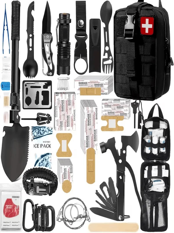 217-Piece Survival Kit with First Aid Kit and Survival Tools Storage Bag for Outdoor Activities Adventure Travel Camping Hiking