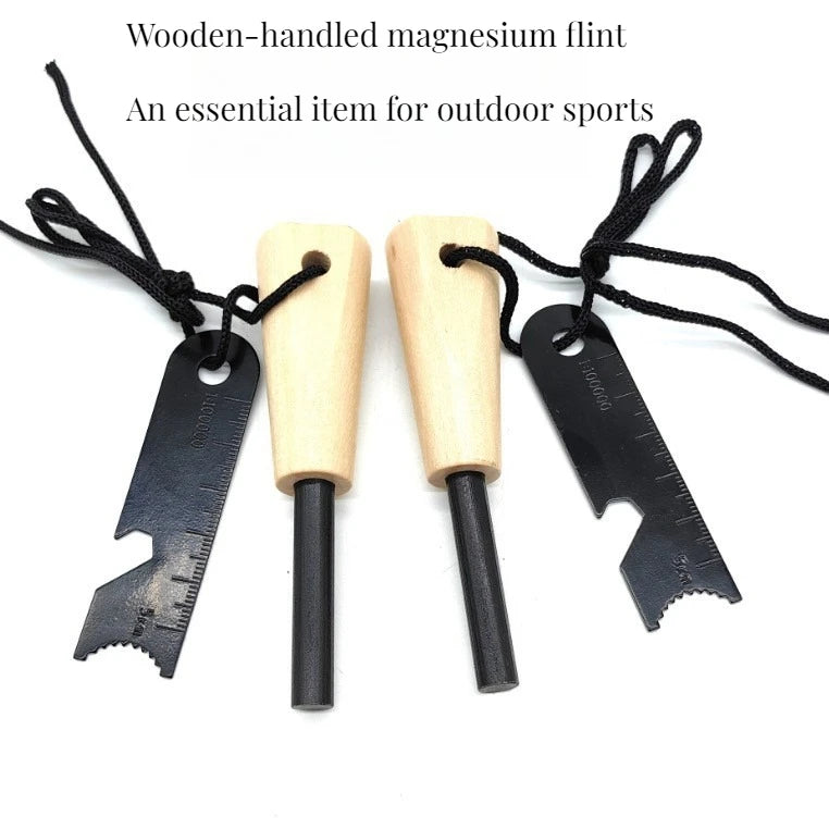 Outdoor Survival Flint Fire Starter with Ruler Scraper, Multi-Tool Ferrocerium Rod - Waterproof Camping Emergency Fire Starter