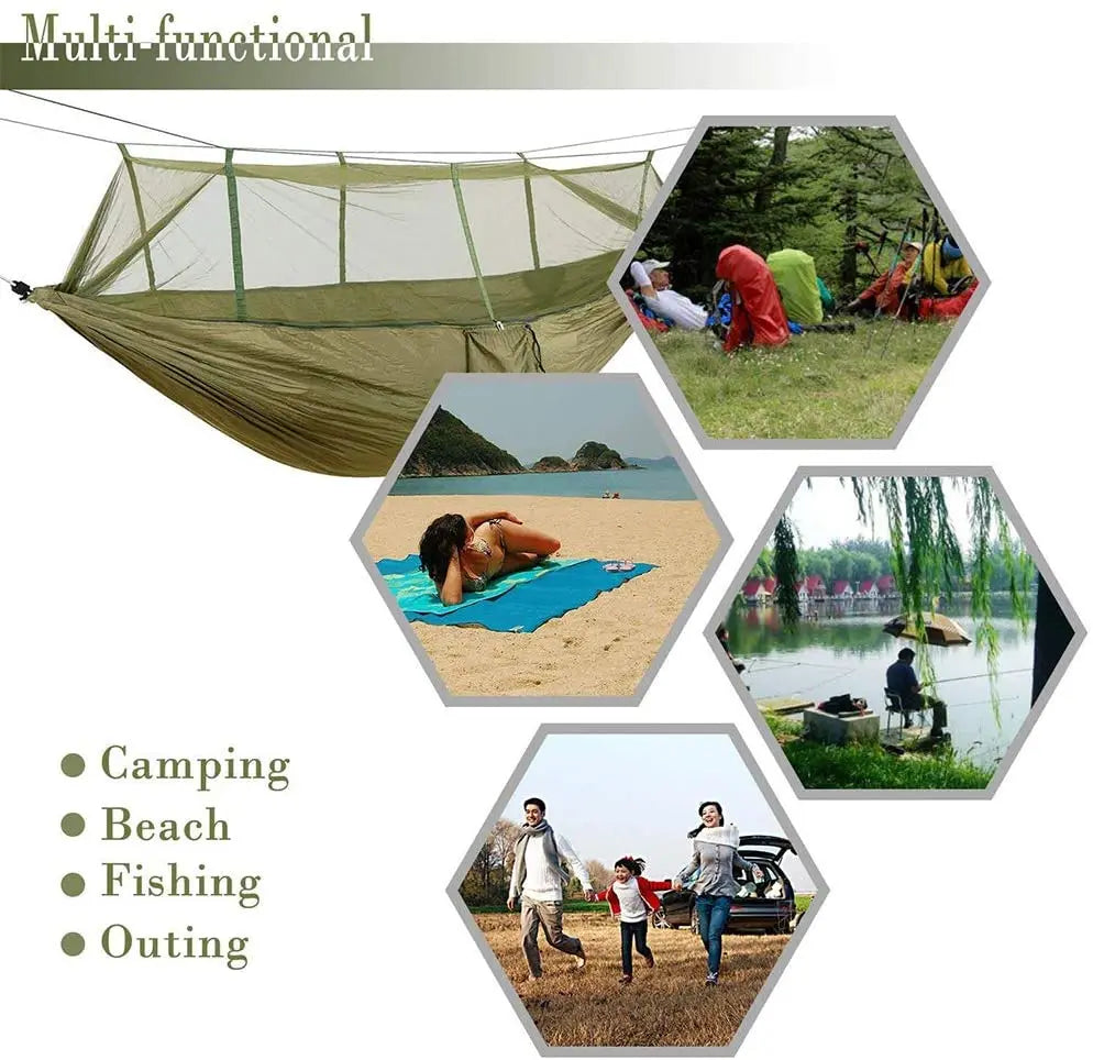 2 Person Camping Hammock With Mosquito Net Outdoor Parachute Fabric