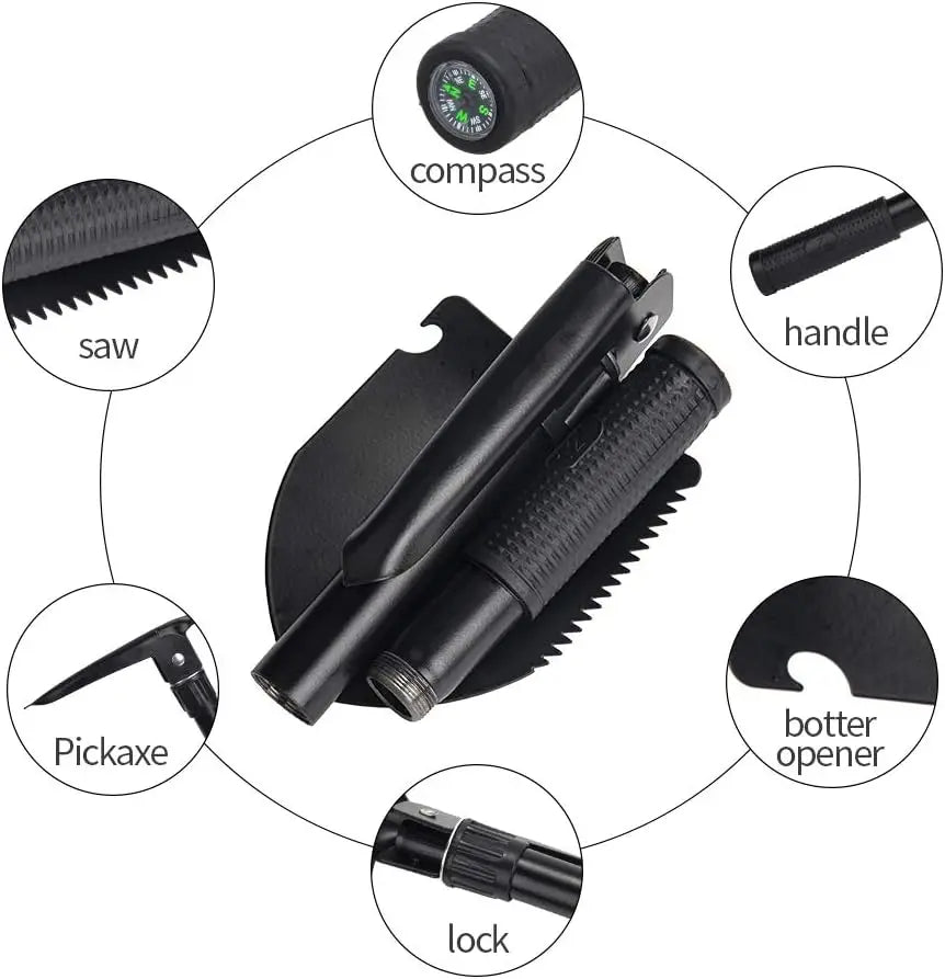 Folding Shovel Military Camping Shovel Survival Gear Entrenching Tool with Carrying Pouch Metal Handle