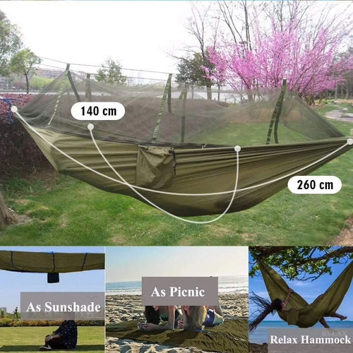 2 Person Camping Hammock With Mosquito Net Outdoor Parachute Fabric