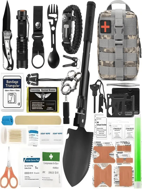 217-Piece Survival Kit with First Aid Kit and Survival Tools Storage Bag for Outdoor Activities Adventure Travel Camping Hiking