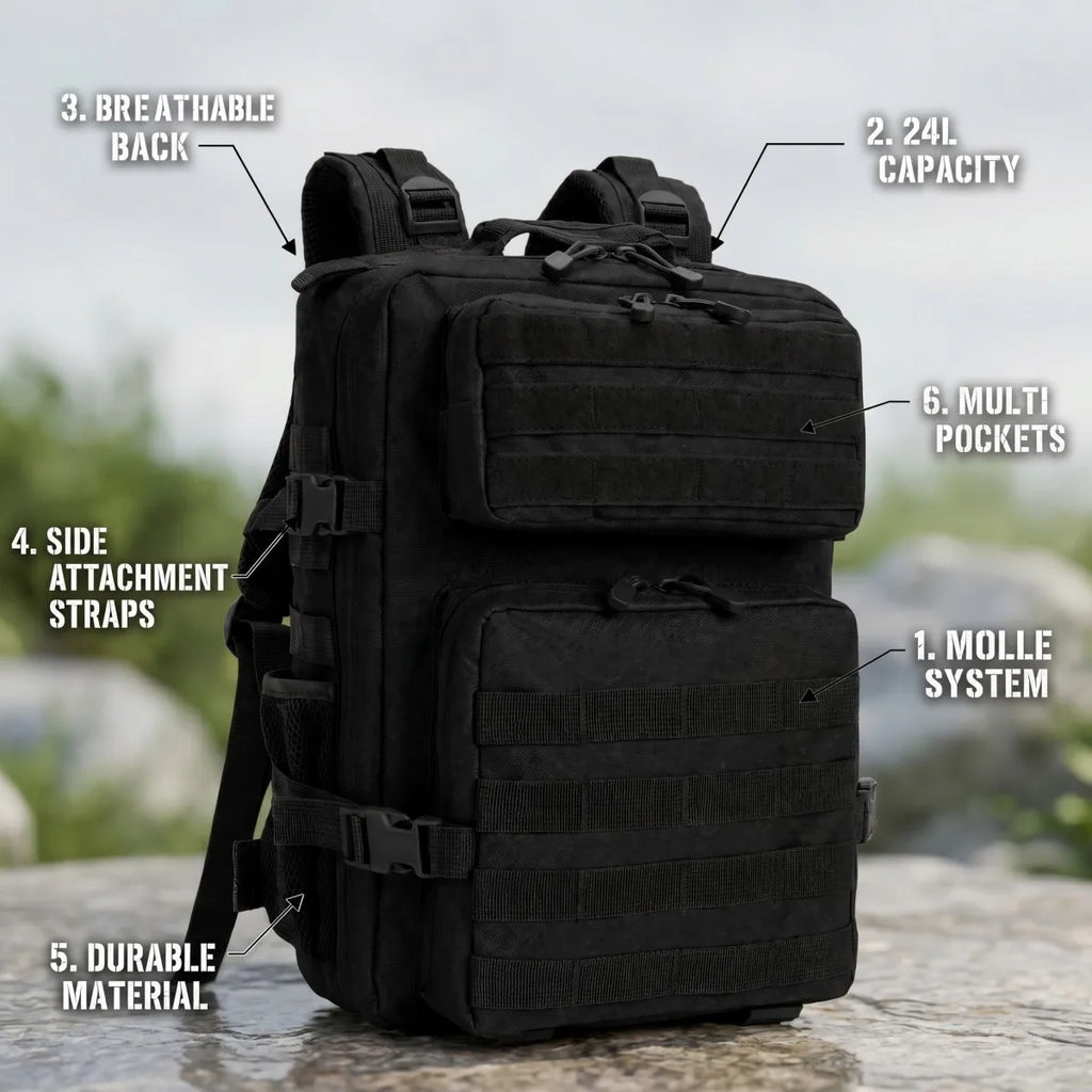 24L Tactical Backpack for Men Women Molle Modular System Backpack Durable Outdoor Backpack for Camping Hiking Trekking Fishing Hunting Cycling Travel Daily Commute Sports Gear Storage Daypack