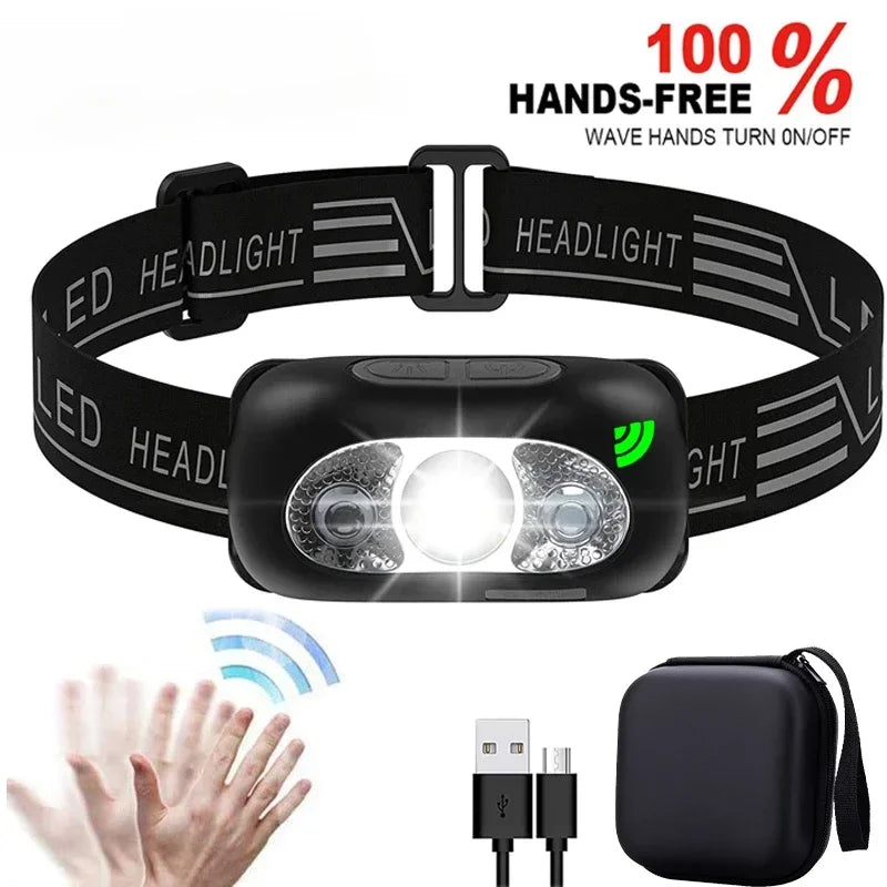 High‑Output Sensor Headlamp — USB‑C Rechargeable