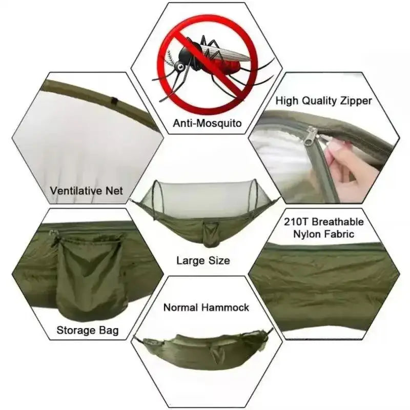 2-In-1 Camping Hammock With Mosquito Net 1.6 lbs Ultralight Parachute Nylon Hanging Bed For Outdoor Survival Travel Backyard
