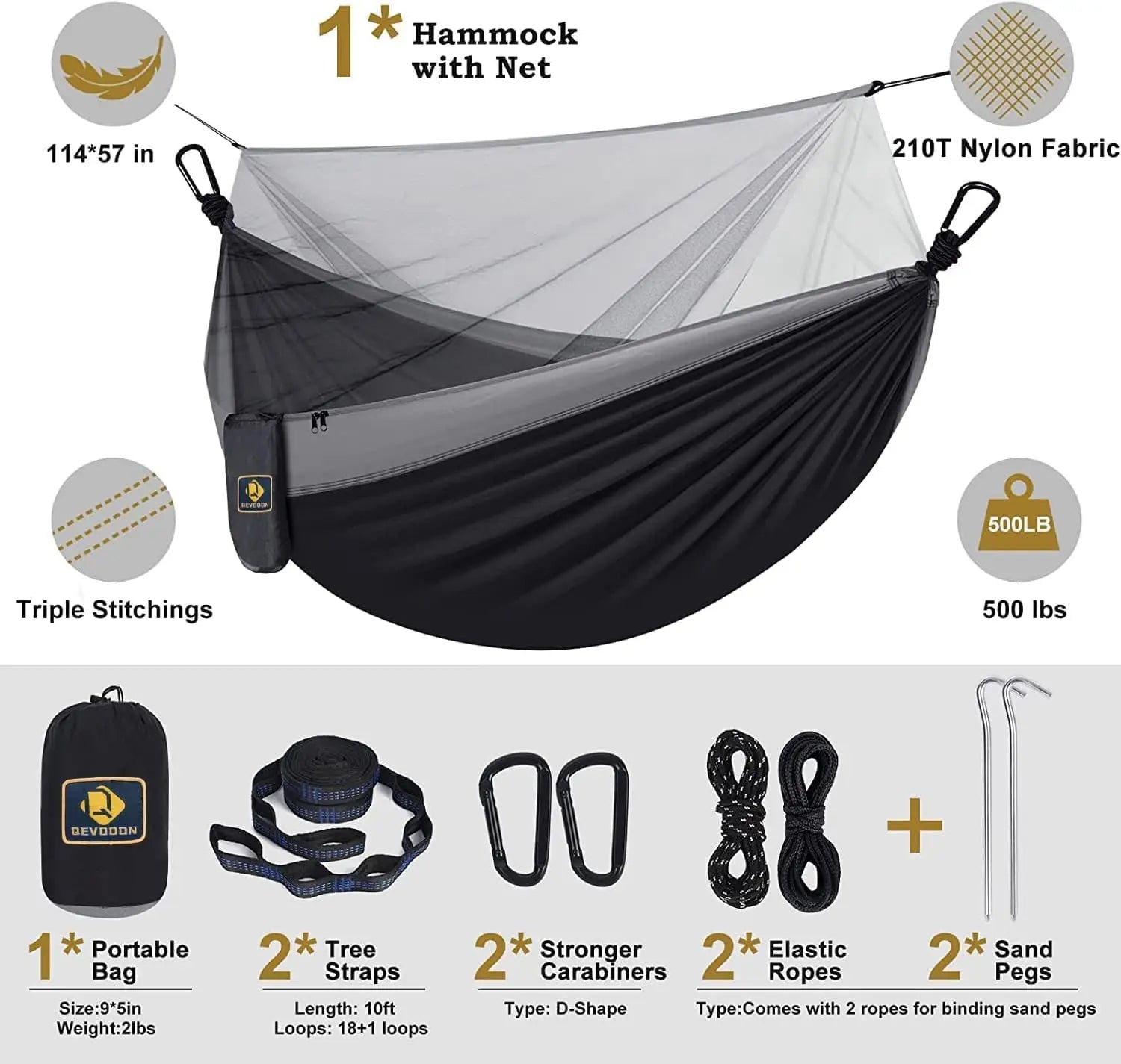 Double Camping Hammock with Net