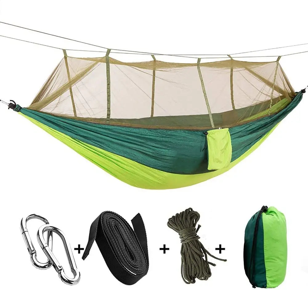 2 Person Camping Hammock With Mosquito Net Outdoor Parachute Fabric