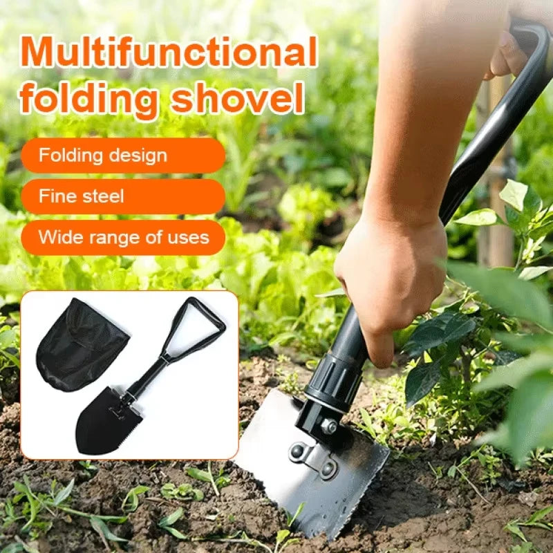 Upgraded Chrome Carbon Steel Folding Shovel – Multi-Function Camping Tool with Pickaxe, Sawtooth & Hoe for Outdoor Survival, Gar
