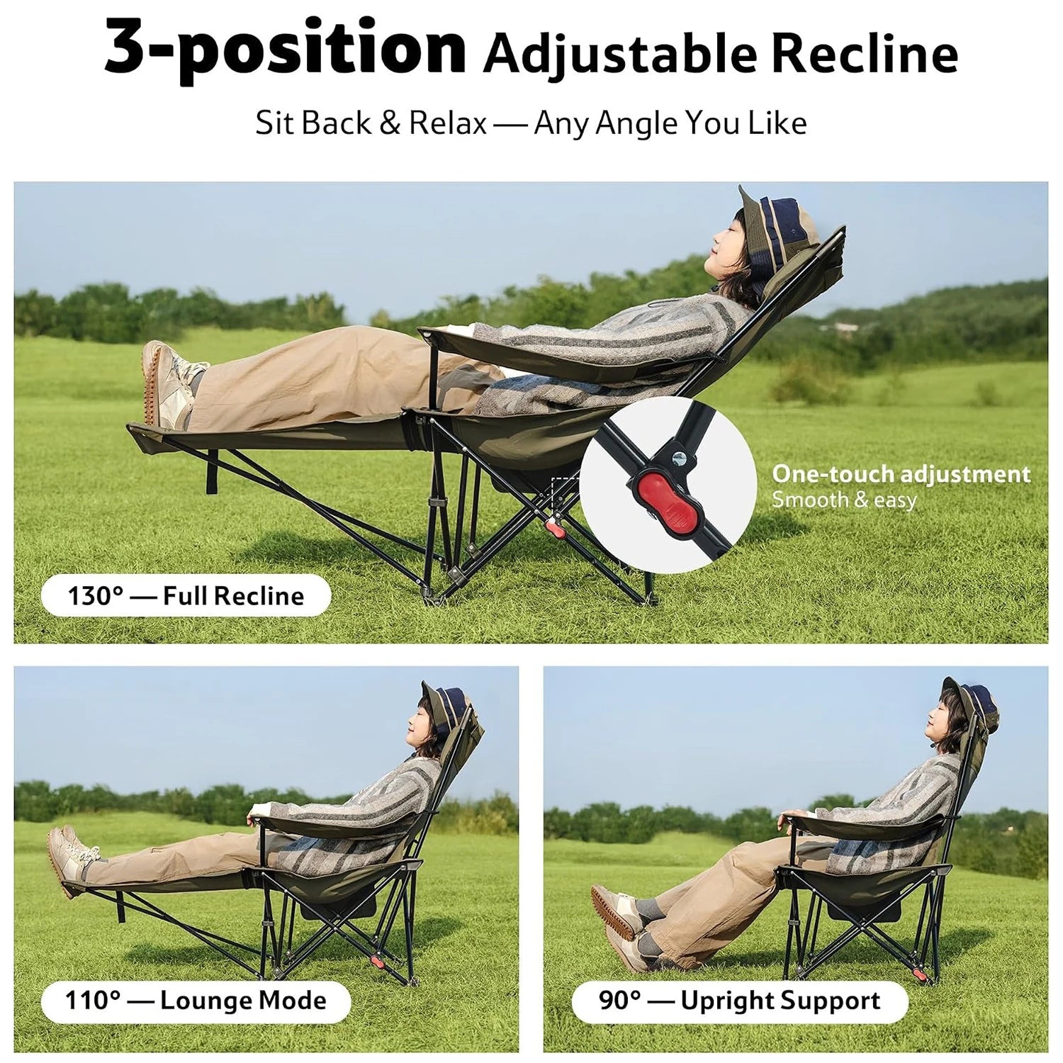 Naturehike 3-Position Adjustable Recliner Portable Folding Reclining Camping Chair with Footrest for Beach Lunch Easy Storage