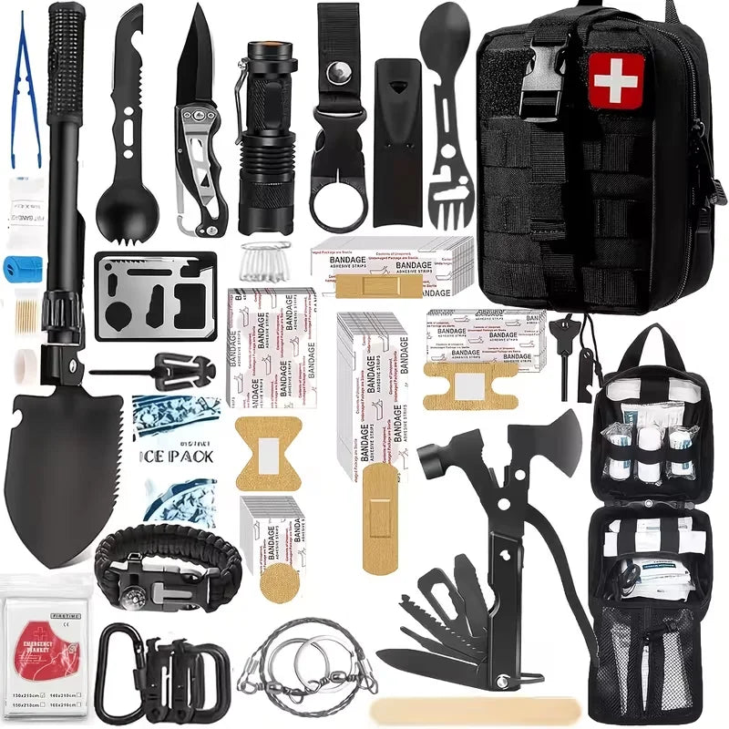 217-Piece Survival Kit with First Aid Kit and Survival Tools Storage Bag for Outdoor Activities Adventure Travel Camping Hiking