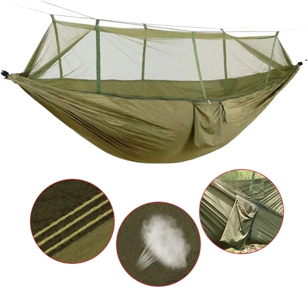 2 Person Camping Hammock With Mosquito Net Outdoor Parachute Fabric