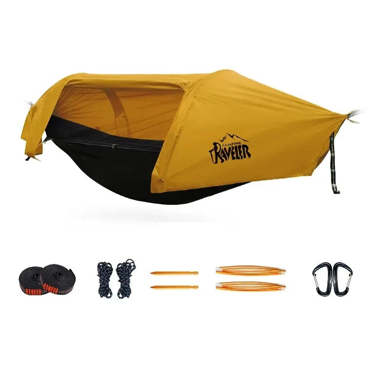 3-in-1 Tunnel Mosquito Net Hammock with Waterproof Rainfly - Tree Tent for Solo Camping, Lightweight & All-Weather Protection