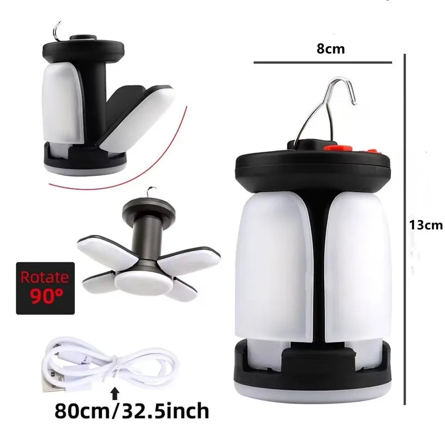 Foldable Solar Tent Light — USB‑C Rechargeable
