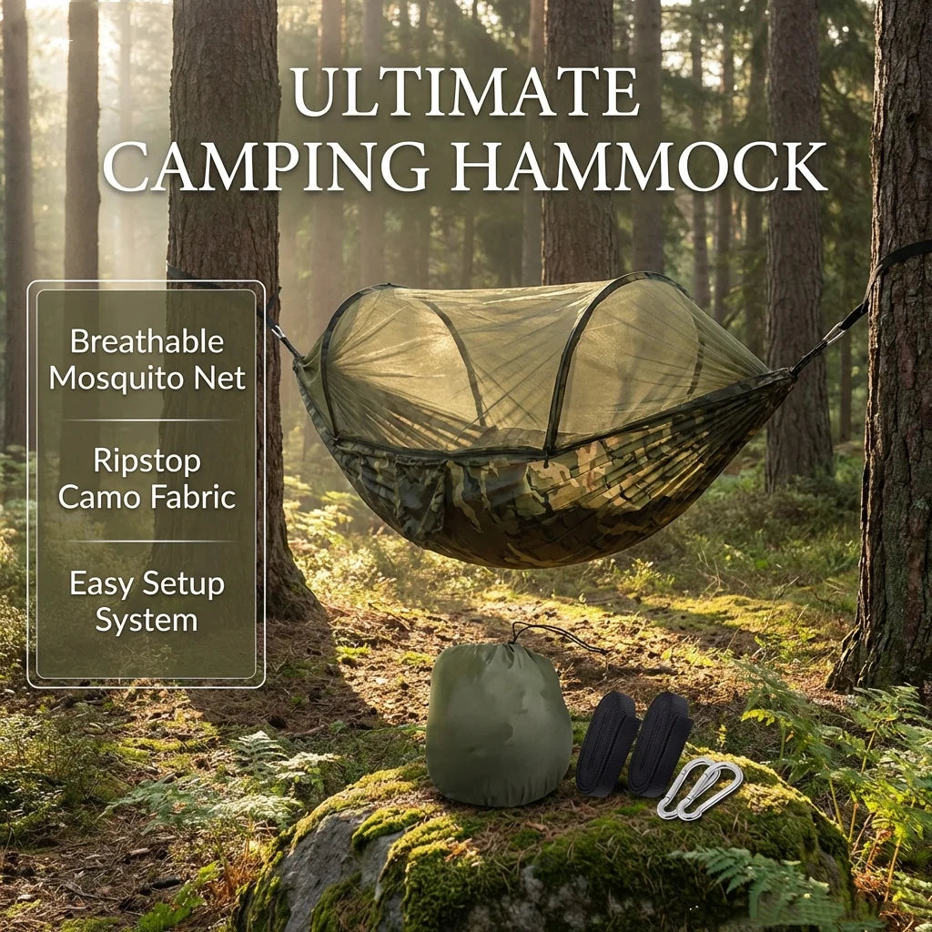 2-In-1 Camping Hammock With Mosquito Net 1.6 lbs Ultralight Parachute Nylon Hanging Bed For Outdoor Survival Travel Backyard