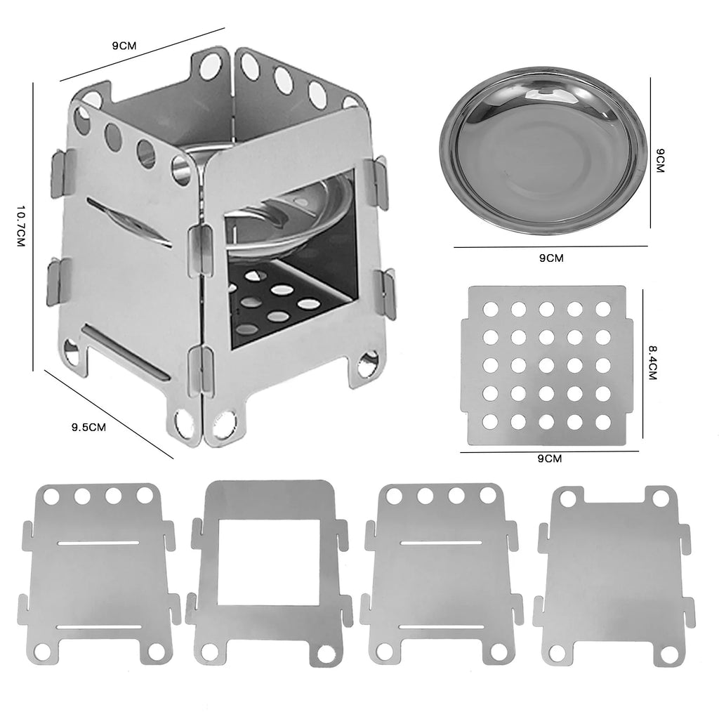 Folding Steel Wood Burning Camping Stove Lightweight Portable Firewood Stove for Outdoor Hiking Travel BBQ Picnic Camping Equipm