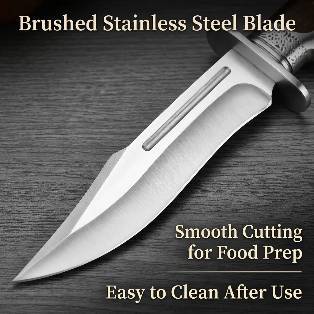 Fixed Blade Outdoor Utility Knife with Wood Handle and Protective Sheath, 4mm Thick Single-Edge Blade for Camping and Hiking