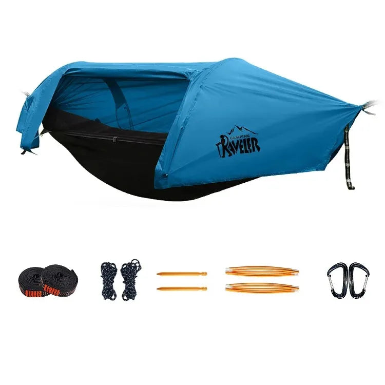 3-in-1 Tunnel Mosquito Net Hammock with Waterproof Rainfly - Tree Tent for Solo Camping, Lightweight & All-Weather Protection