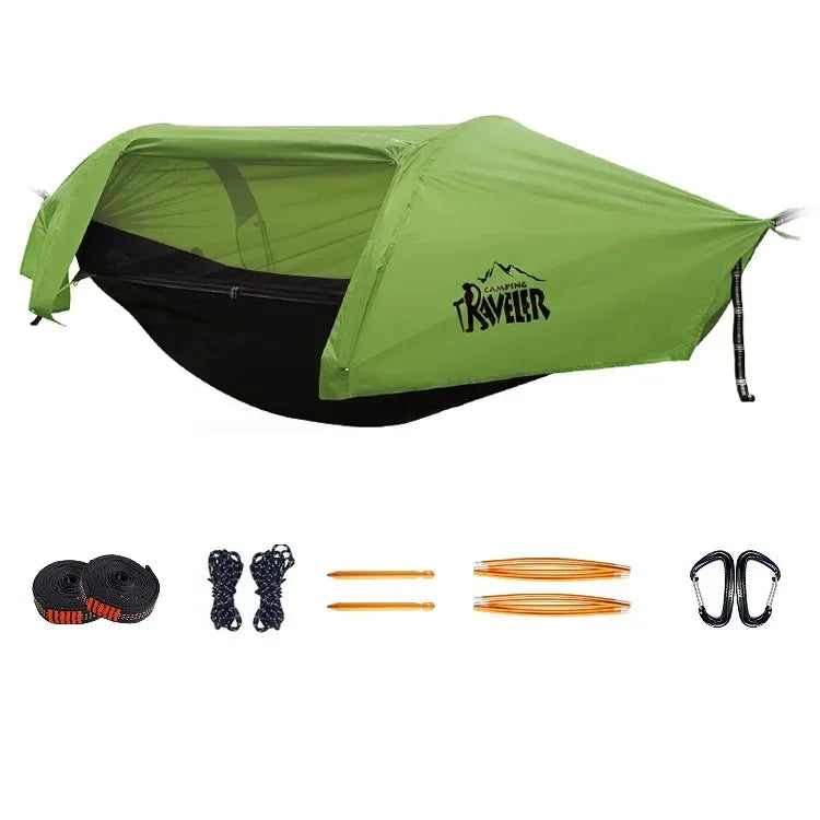 3-in-1 Tunnel Mosquito Net Hammock with Waterproof Rainfly - Tree Tent for Solo Camping, Lightweight & All-Weather Protection