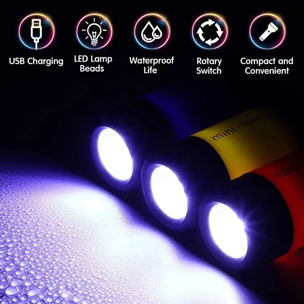 Mini Keychain Flashlight USB Rechargeable LED Torch Ultra Bright Pocket Light Waterproof Key Ring Handheld Flashlight for Outdoor Camping Hiking Emergency Night Walking Portable Lighting Tool for Everyday Carry and Travel Out