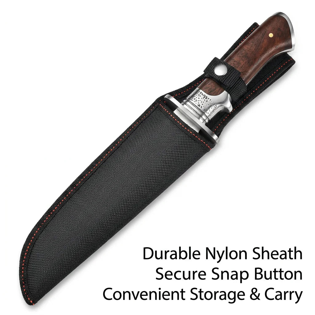 Fixed Blade Outdoor Utility Knife with Wood Handle and Protective Sheath, 4mm Thick Single-Edge Blade for Camping and Hiking