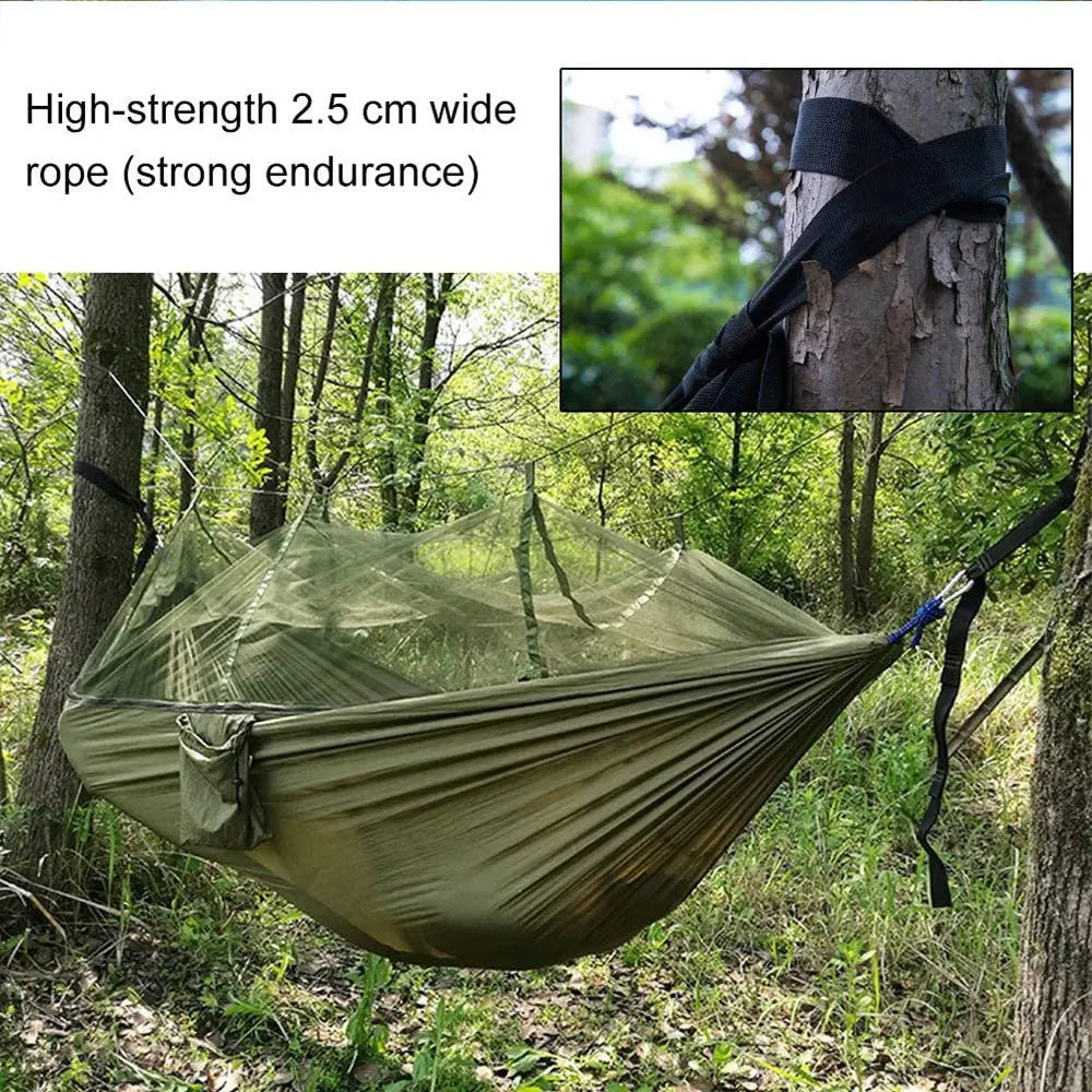 2 Person Camping Hammock With Mosquito Net Outdoor Parachute Fabric