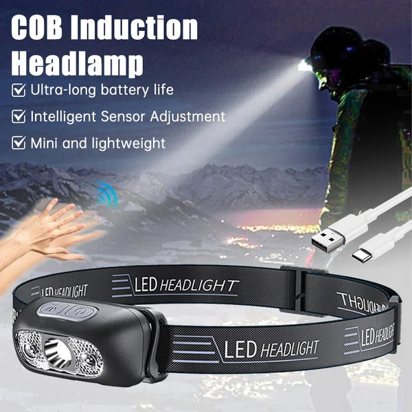 High‑Output Sensor Headlamp — USB‑C Rechargeable