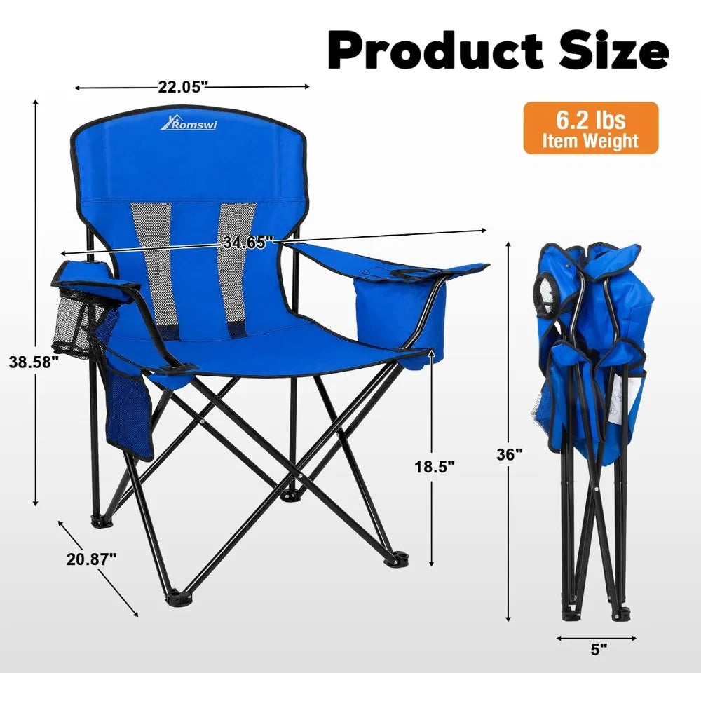 Folding Chairs with Cooler Bag and Cup Holder, Portable Outdoor Seating for Camping, Beach, and Fishing