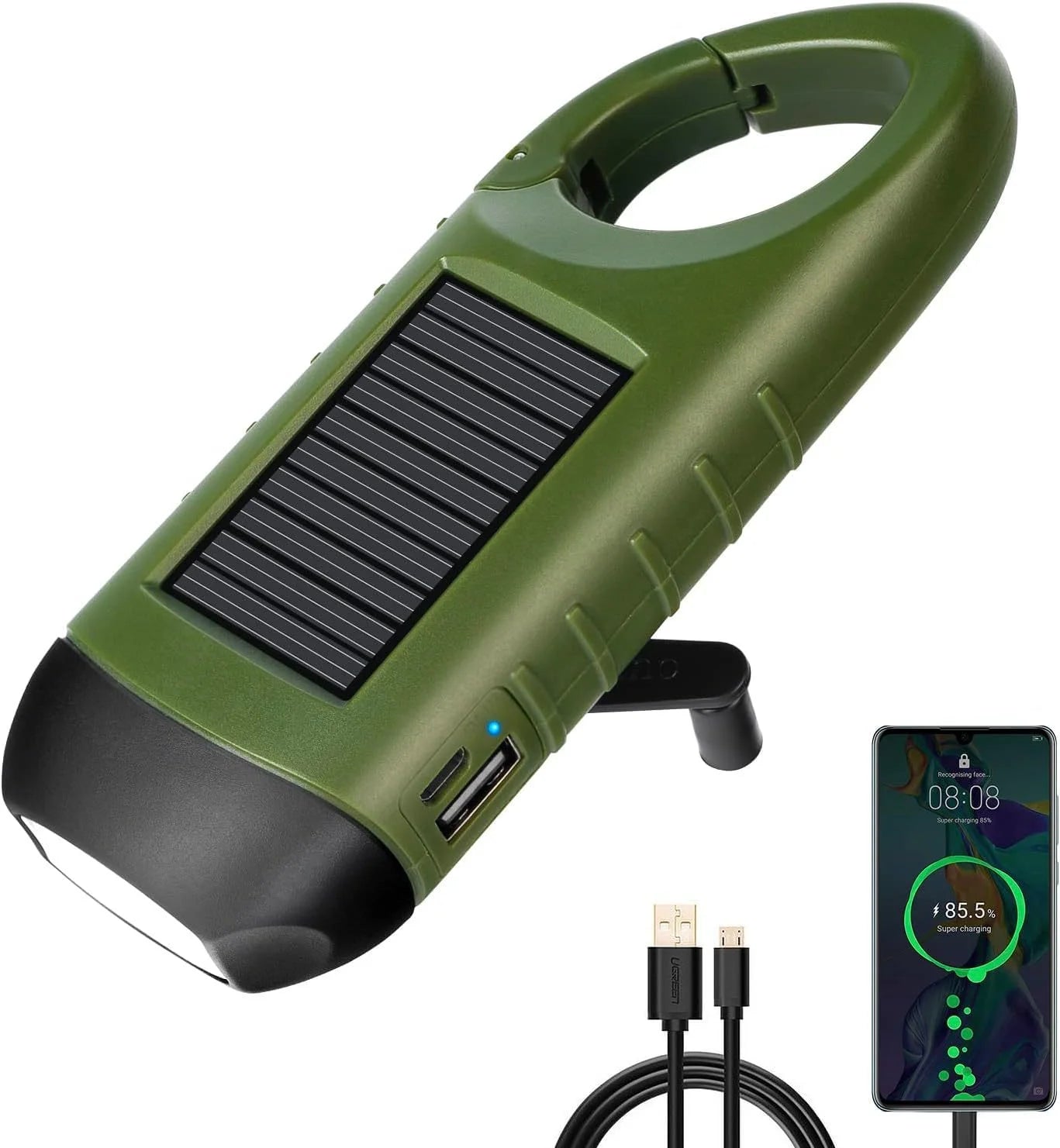 Survival Flashlight — Solar + Hand‑Crank Power