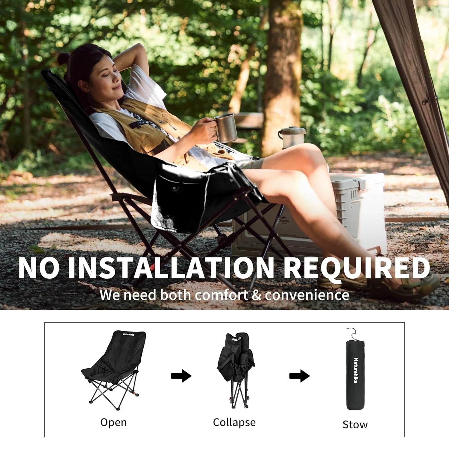 Naturehike Sea Star Recliner Outdoor Folding High Back Moon Chair 2-Position Adjustable Portable Camping Chair for Relaxing Foldable Leisure Travel Furniture Picnic