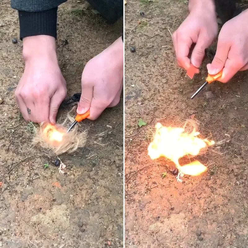 Outdoor Survival Flint Fire Starter with Ruler Scraper, Multi-Tool Ferrocerium Rod - Waterproof Camping Emergency Fire Starter
