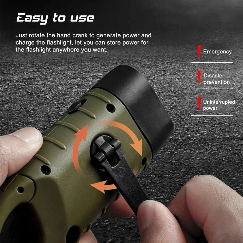 Survival Flashlight — Solar + Hand‑Crank Power