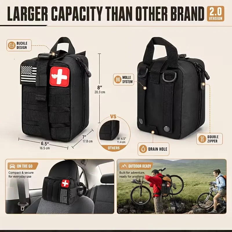 Multi-Functional Tool Backpack Emergency Survival Kit Camping Gear First Aid Supplies with MOLLE Pouches Suitable for Hunting Camping Gardening Outdoor Adventure
