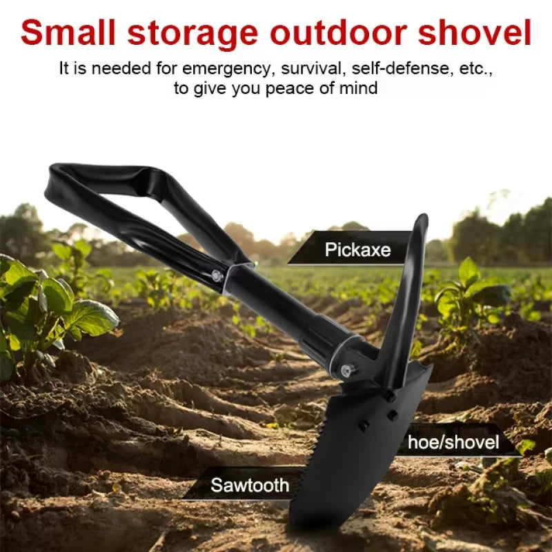 Upgraded Chrome Carbon Steel Folding Shovel – Multi-Function Camping Tool with Pickaxe, Sawtooth & Hoe for Outdoor Survival, Gar