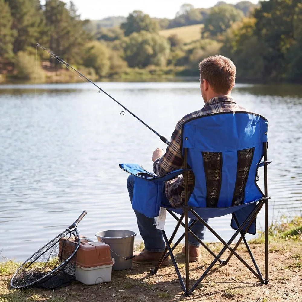 Folding Chairs with Cooler Bag and Cup Holder, Portable Outdoor Seating for Camping, Beach, and Fishing