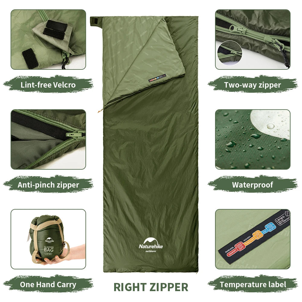 NaturehikeLW180 Sleeping Bag Ultralight Portable Sleeping Bag Spring Summer Sleeping Bag Outdoor Hiking Camping Travel Equipment
