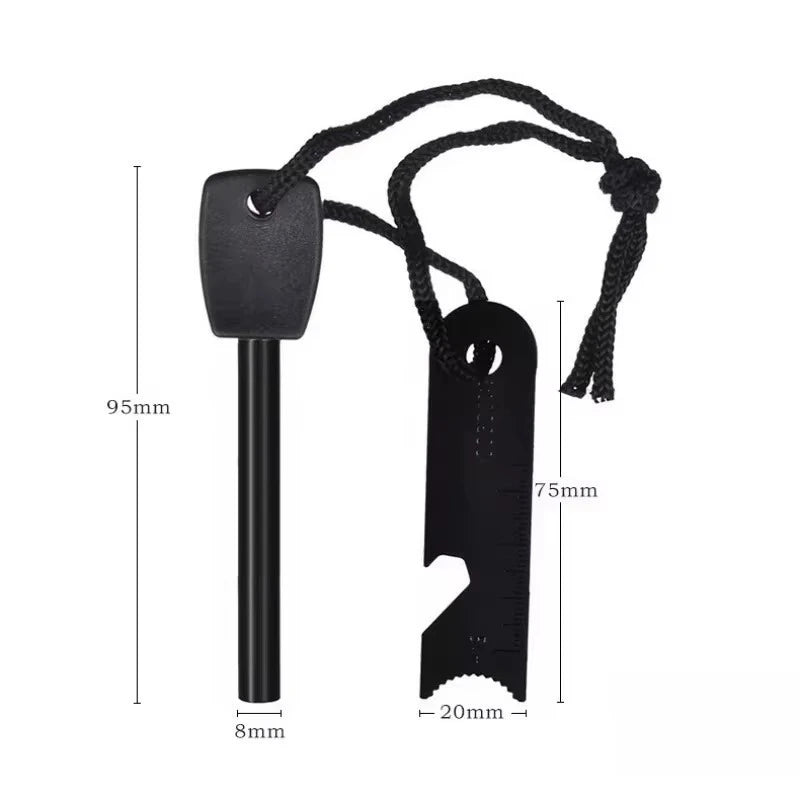Outdoor Survival Flint Fire Starter with Ruler Scraper, Multi-Tool Ferrocerium Rod - Waterproof Camping Emergency Fire Starter