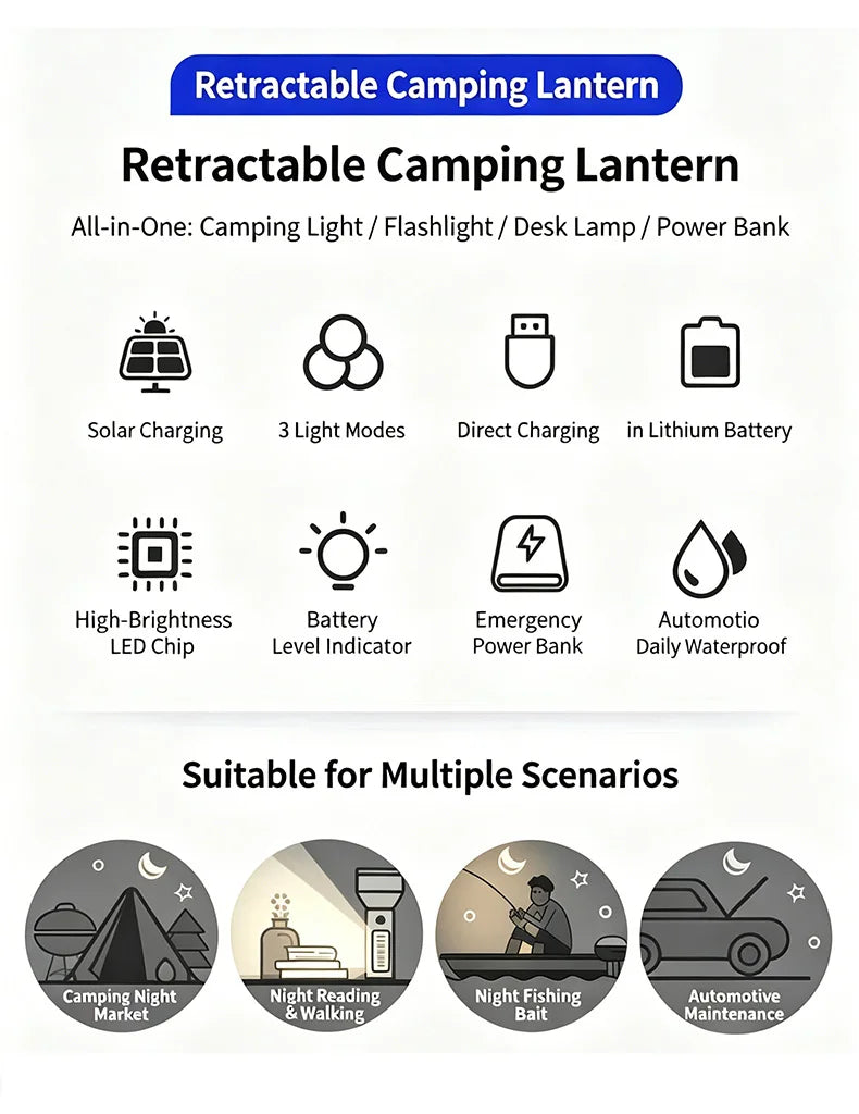 Retractable Solar Lantern — Compact Camp Glow
