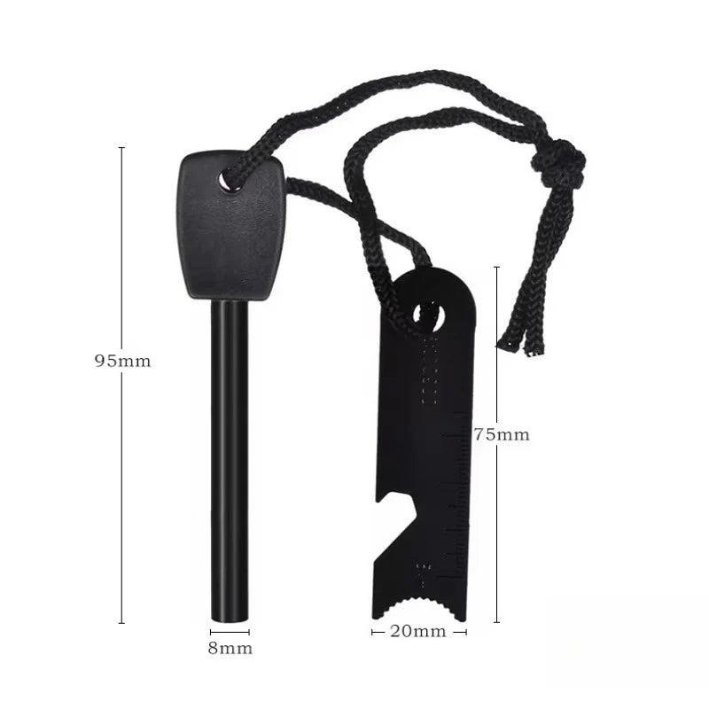 Outdoor Survival Flint Fire Starter with Ruler Scraper, Multi-Tool Ferrocerium Rod - Waterproof Camping Emergency Fire Starter
