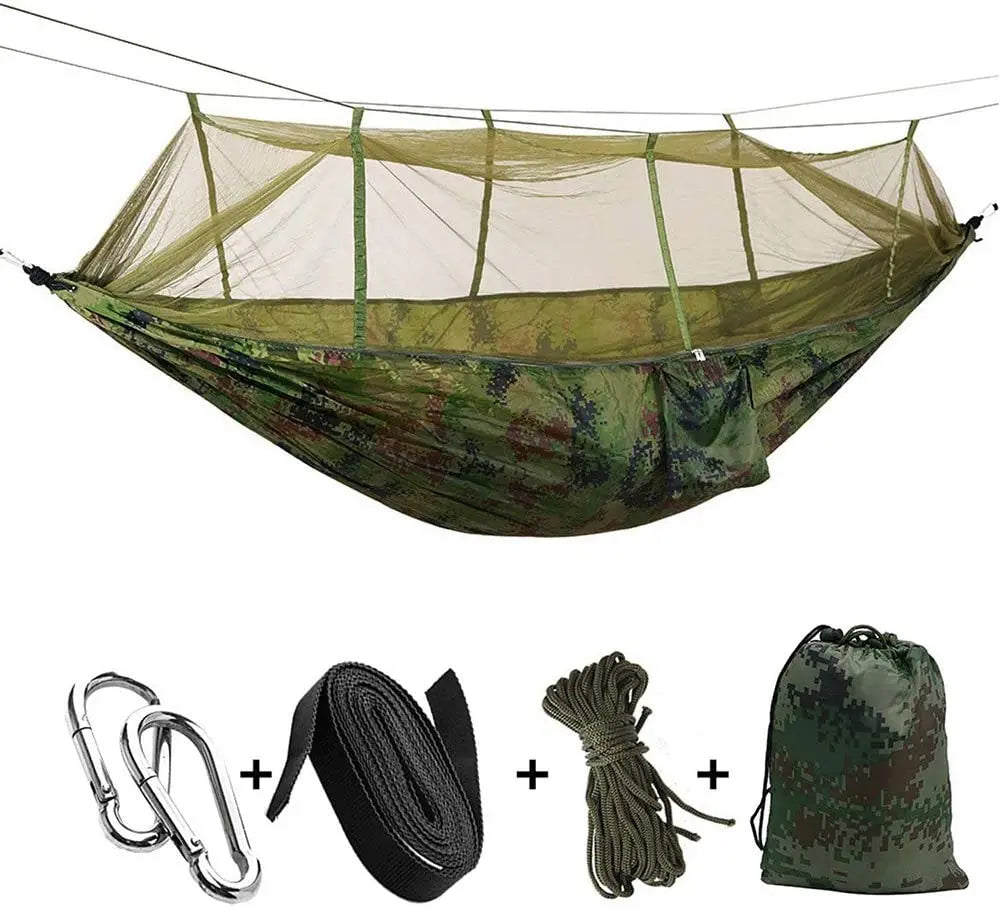 2 Person Camping Hammock With Mosquito Net Outdoor Parachute Fabric