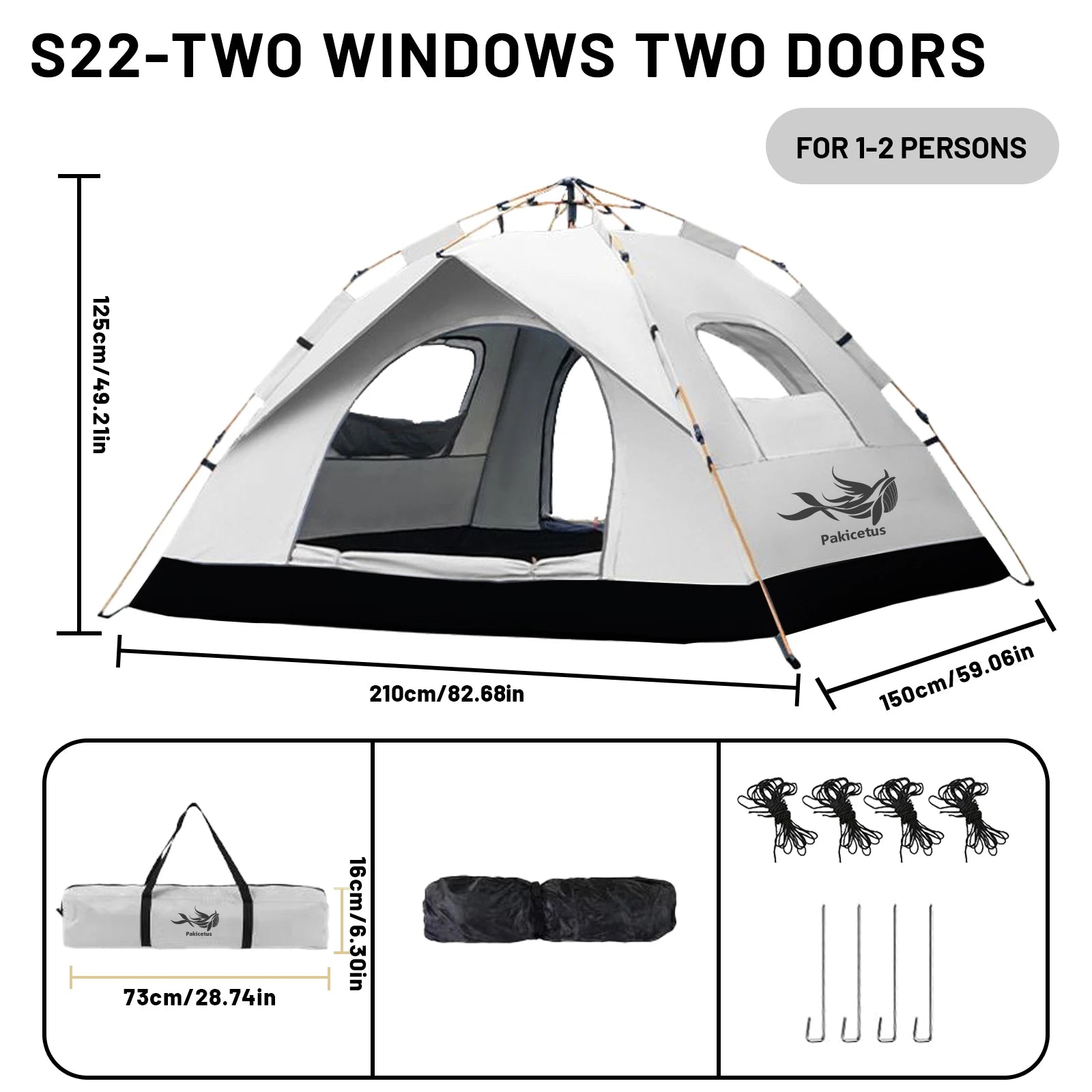 2-4 Person Automatic Pop Up Camping Tent, Instant Quick Setup Portable Windproof Tent, Lightweight Backpacking Shelter for Outdoor Travel Hiking Picnic