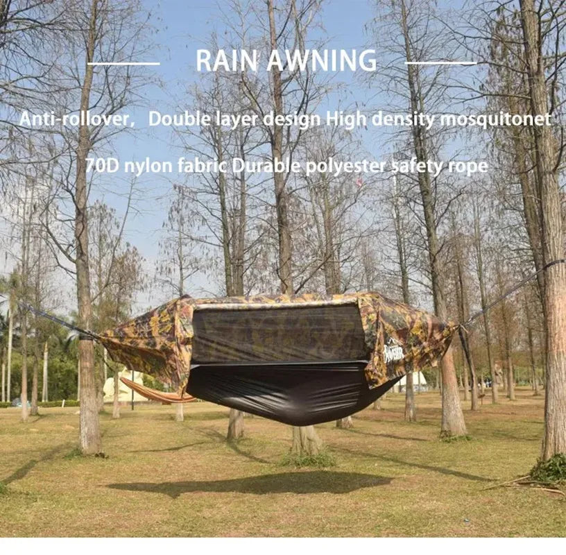 3-in-1 Tunnel Mosquito Net Hammock with Waterproof Rainfly - Tree Tent for Solo Camping, Lightweight & All-Weather Protection