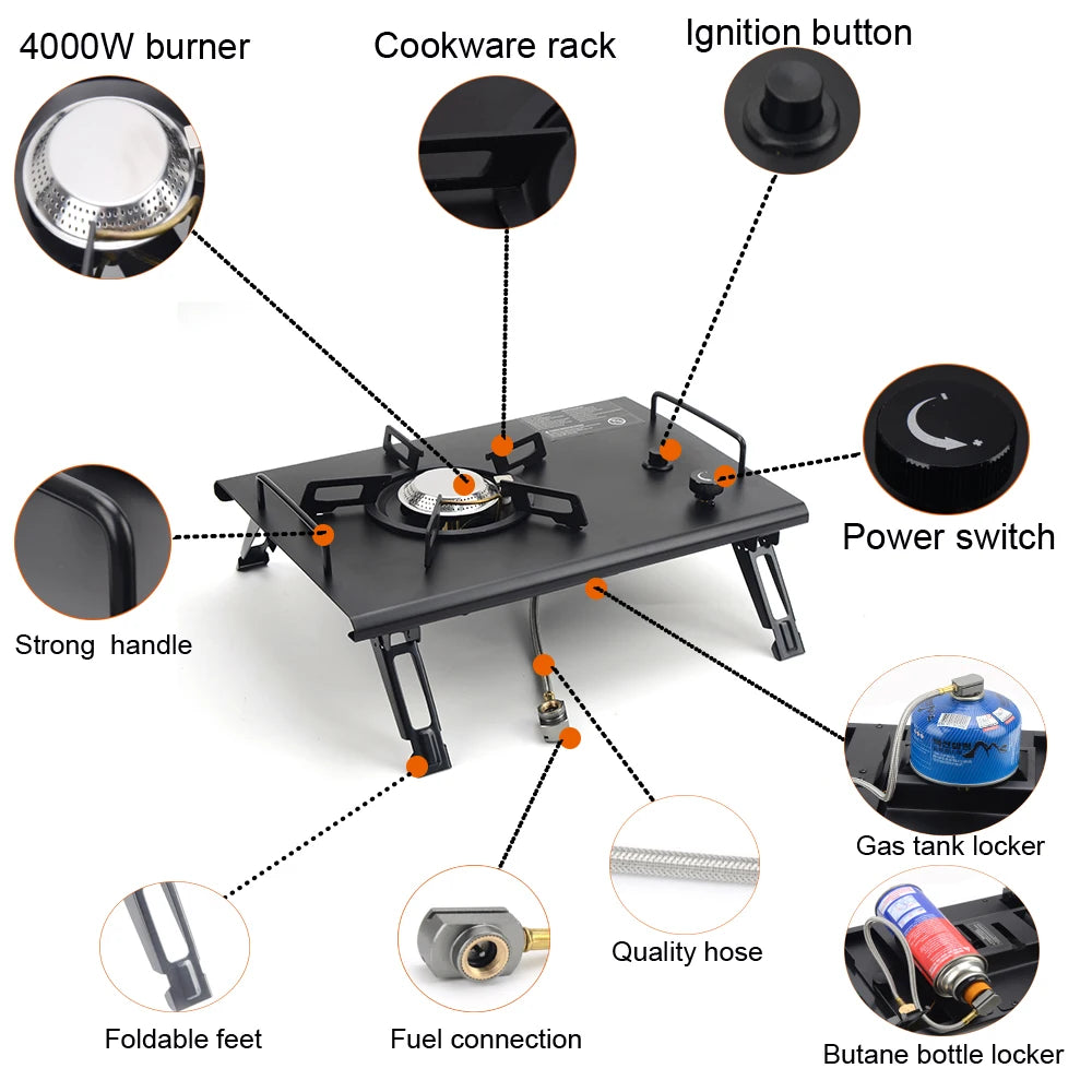 Camping Folding Removable IGT Wood Table Gas Stove Portable Lightweight Camp BBQ Grill Table Outdoor Picnic Fishing Table