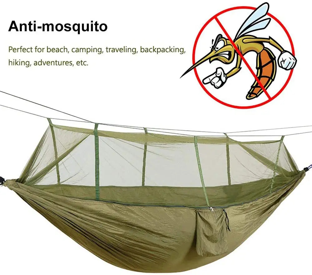 2 Person Camping Hammock With Mosquito Net Outdoor Parachute Fabric