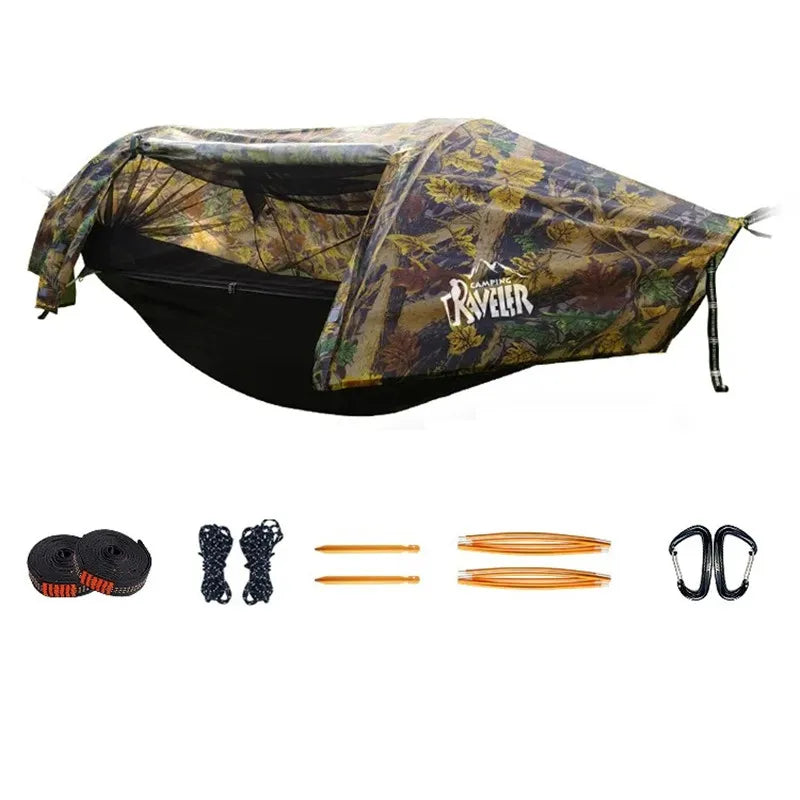 3-in-1 Tunnel Mosquito Net Hammock with Waterproof Rainfly - Tree Tent for Solo Camping, Lightweight & All-Weather Protection