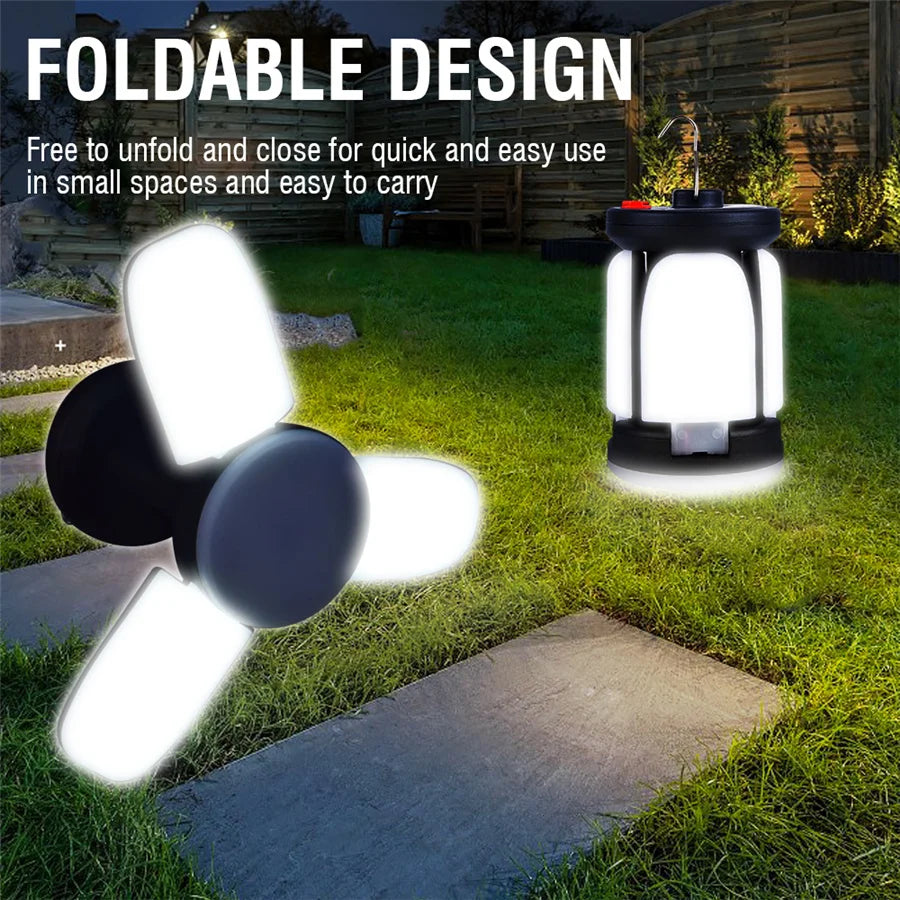 Foldable Solar Tent Light — USB‑C Rechargeable