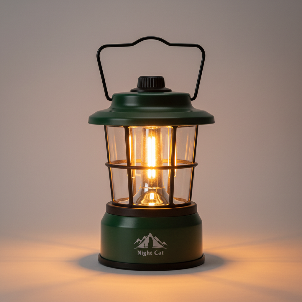 Hero product photo of Night Cat vintage green camping lantern on neutral background